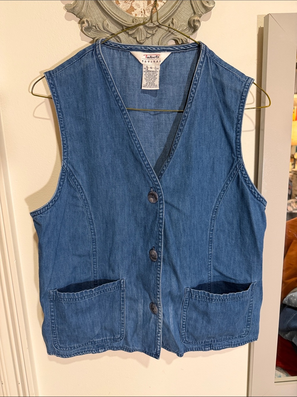 Talbots Blue Denim Button Front Vest